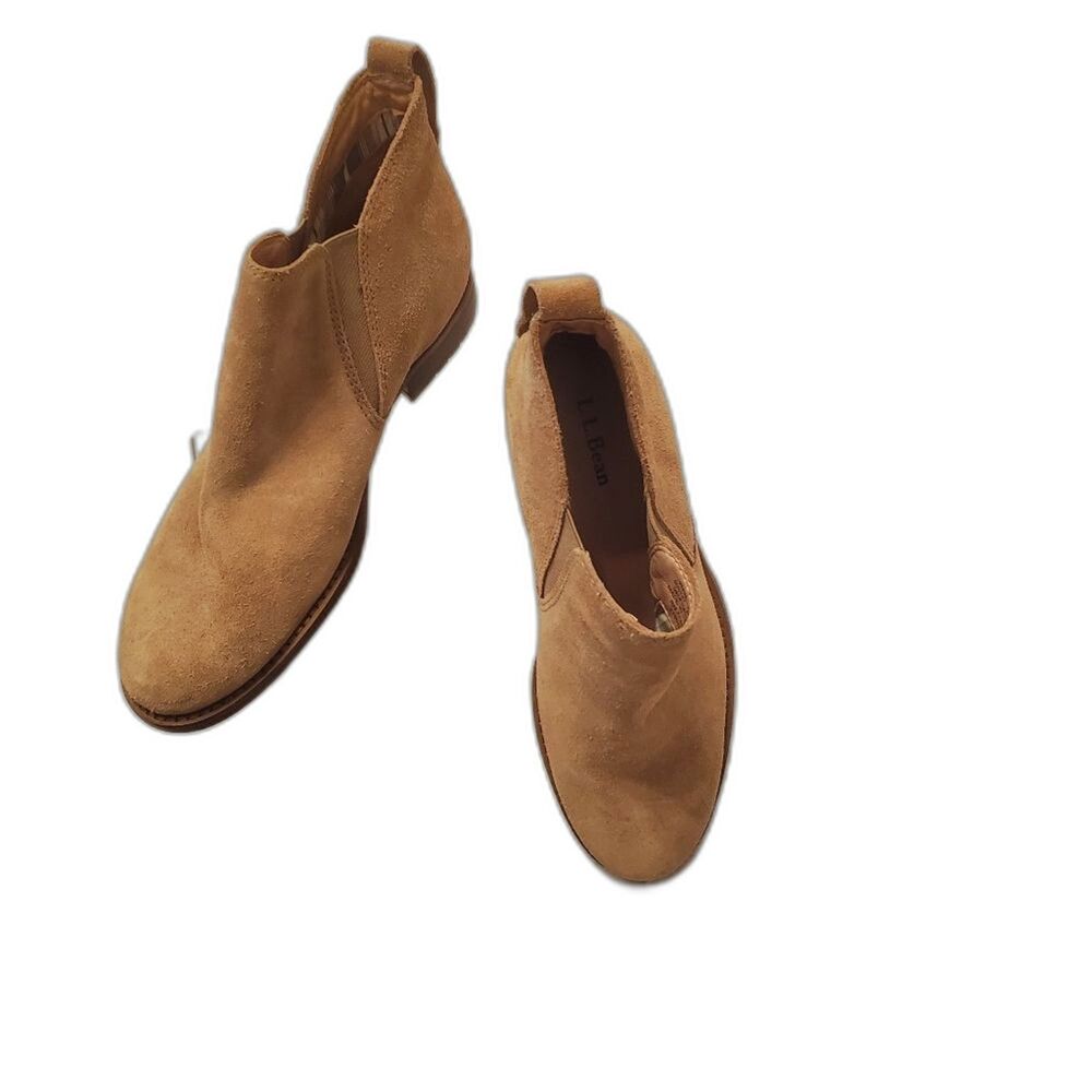 LL Bean Women's Booties Size 7 Brown/ Tan Suede Ankle Boots Pull-On Preppy